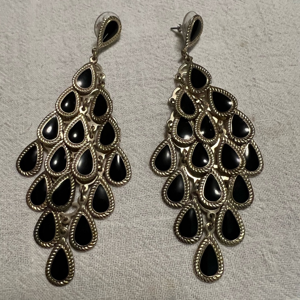 Black Teardrop Chandelier Earrings